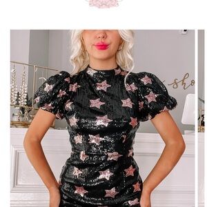 Judith March Black and Pink Star Sequin Mini Dress